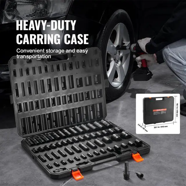 Alt view image 6 of 7 - Impact Socket Set 3/8" & 1/2" Socket Set 59PCS SAE 5/16" to 1-1/4" and Metric 6-32mm, 6 Point Cr-Mo Alloy Steel for Auto Repair, Easy-to-Read Markings, Rugged Construction, Storage Case