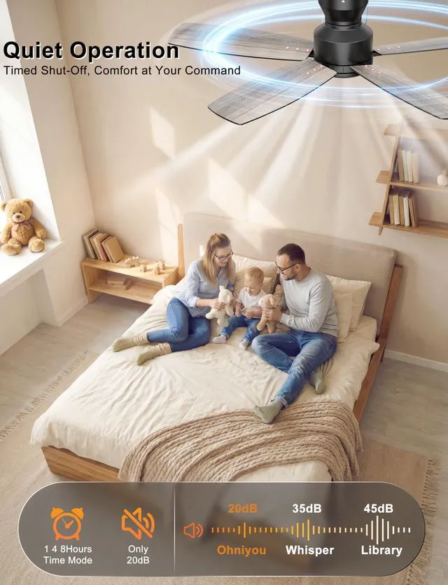 Alt view image 5 of 7 - 42'' Low Profile Ceiling Fan No Light for Bedroom Kitchen, Black Flush Mount, Remote/APP Control, Quiet Reversible DC Motor, 4400 CFM, for Indoor/Covered Outdoor Patio