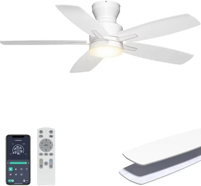 Main image of 42'' Low Profile Ceiling Fan with Lights, Remote/APP Control, White Flush Mount, Dimmable 3CCT LED, Quiet Reversible DC Motor; Memory Function, 4400 CFM, for Indoor Bedroom Kitchen Nursery