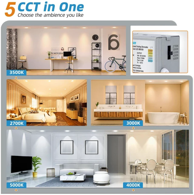 Alt view image 2 of 7 - 12 Pack 3 inch Recessed Lighting, 5CCT, 2700K-5000K Selectable LED Recessed Light with Junction Box, Dimmable Canless Wafer Downlight, LED Ceiling Light ETL Certificated