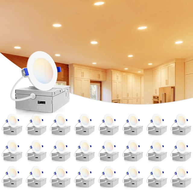 Main image of 24 Pack 3 inch Recessed Lighting, 5CCT, 2700K-5000K Selectable LED Recessed Light with Junction Box, Dimmable Canless Wafer Downlight, LED Ceiling Light ETL Certificated