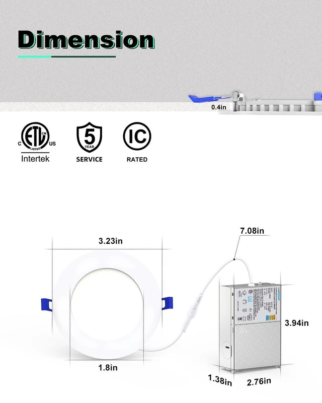 Alt view image 4 of 7 - 12 Pack 3 inch Recessed Lighting, 5CCT, 2700K-5000K Selectable LED Recessed Light with Junction Box, Dimmable Canless Wafer Downlight, LED Ceiling Light ETL Certificated