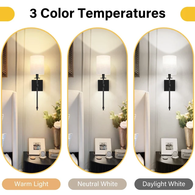 Alt view image 6 of 7 - 19 inch Battery Operated Wall Sconces Set of 2 with Remote, Rechargeable Wireless Wall Lights with Beige Fabric Shade, Indoor Not Hardwired Dimmable for Bedroom Living Room Decor