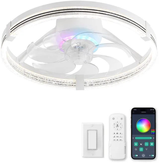 Main image of RGB Ceiling Fan with Light, 20'' Low Profile Ceiling Fans Flush Mount Modern Ceiling Fan and Remote Control, 3000K-7000K Dimmable & RGB, Modern Fandelier for Bedroom, Living Room