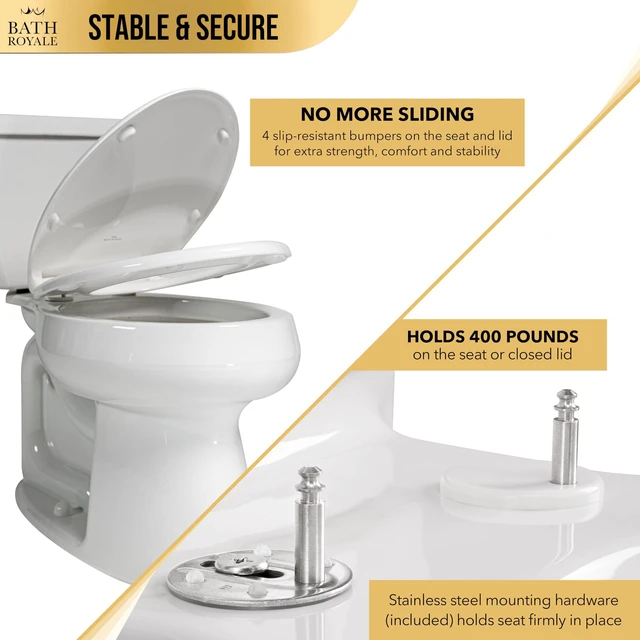 Alt view image 5 of 7 - Toilet Seat Upgrade Round BR500-02 Heavy Duty Quiet Close, Durable, Stain-Resistant and Easy to Clean, Fits All Toilet Brands, Executive Series - Almond/Bone