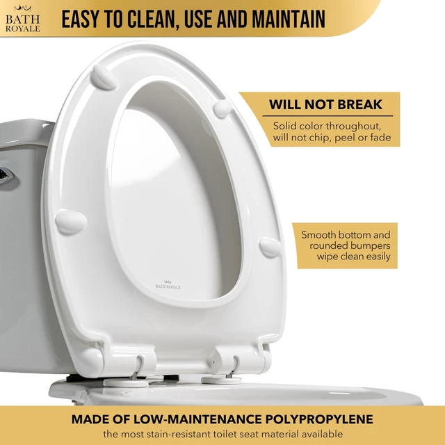 Alt view image 6 of 7 - Toilet Seat Upgrade Round BR500-02 Heavy Duty Quiet Close, Durable, Stain-Resistant and Easy to Clean, Fits All Toilet Brands, Executive Series - Almond/Bone