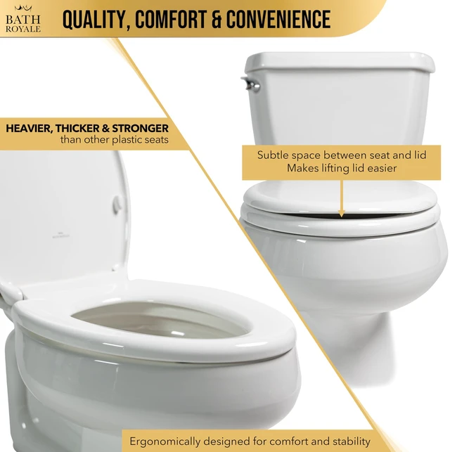 Alt view image 7 of 7 - Toilet Seat Upgrade Round BR500-02 Heavy Duty Quiet Close, Durable, Stain-Resistant and Easy to Clean, Fits All Toilet Brands, Executive Series - Almond/Bone