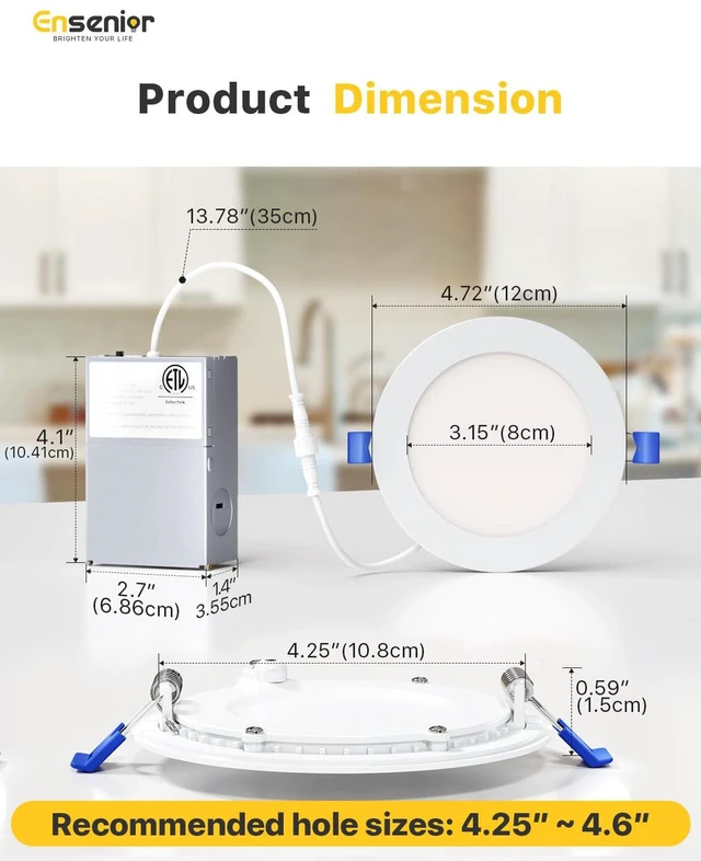 Alt view image 5 of 7 - 12 Pack 4 Inch LED Recessed Light, 5CCT Dimmable Canless Wafer 2700K-5000K Selectable, 5%-100% Dimmable, 750LM 9W 120V, IC & Damp Rated, ETL & FCC & UL Certified, 50000h Life Span