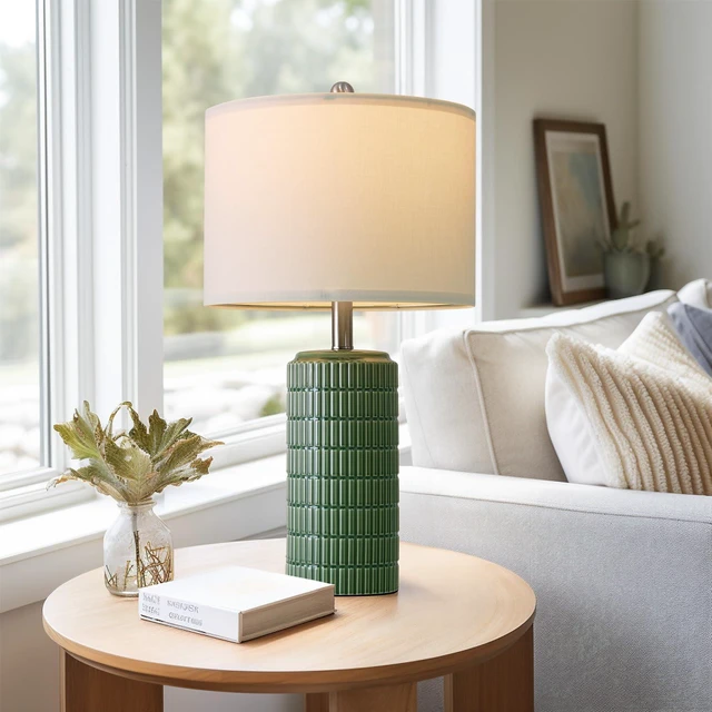 Alt view image 4 of 7 - 24" Modern Ceramic Table Lamps Set of 2 for Bedroom, Green Bedside Lamps for Night Stands, Farmhouse House Decor Nightstand Table Lamps for Living Room End Table Green