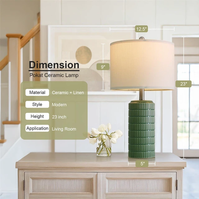 Alt view image 2 of 7 - 24" Modern Ceramic Table Lamps Set of 2 for Bedroom, Green Bedside Lamps for Night Stands, Farmhouse House Decor Nightstand Table Lamps for Living Room End Table Green
