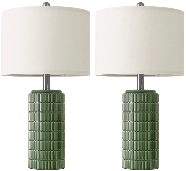 Alt view image 7 of 7 - 24" Modern Ceramic Table Lamps Set of 2 for Bedroom, Green Bedside Lamps for Night Stands, Farmhouse House Decor Nightstand Table Lamps for Living Room End Table Green