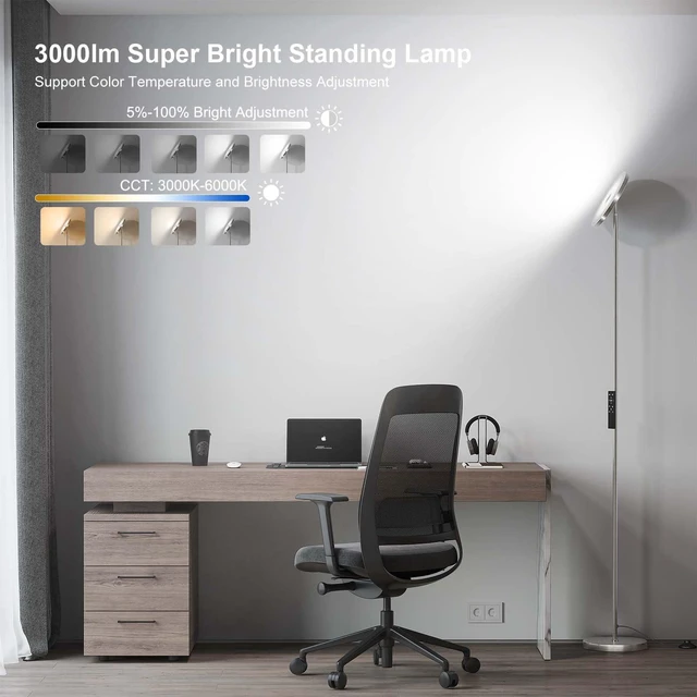 Alt view image 2 of 7 - Floor Lamps for Living RoomLED Standing Lamp with Remote Control 32W/3000LM Super Bright, 69" Tall Floor Lamp with Stepless Dimmable, Modern Torchiere Corner Lamp for Bedroom, Office Nickel