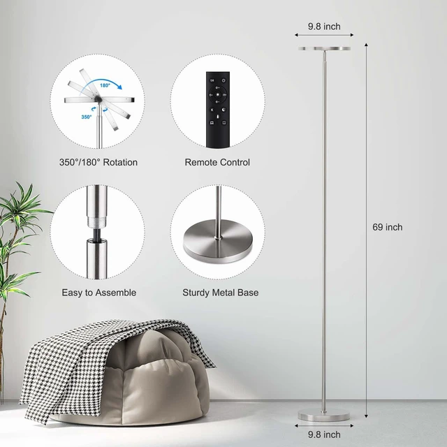 Alt view image 3 of 7 - Floor Lamps for Living RoomLED Standing Lamp with Remote Control 32W/3000LM Super Bright, 69" Tall Floor Lamp with Stepless Dimmable, Modern Torchiere Corner Lamp for Bedroom, Office Nickel