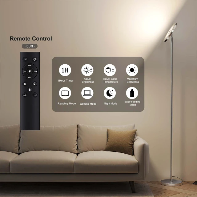 Alt view image 4 of 7 - Floor Lamps for Living RoomLED Standing Lamp with Remote Control 32W/3000LM Super Bright, 69" Tall Floor Lamp with Stepless Dimmable, Modern Torchiere Corner Lamp for Bedroom, Office Nickel