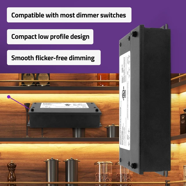 Alt view image 2 of 7 - 24V 60W Dimmable LED Driver Smooth Flicker Free Dimming TRIAC, 0-10V, Phase Cut, & 10V PWM Compatible with Lutron and Leviton Dimmer Switches, UL Listed, Class 2, 100-277V AC 2.5A DC