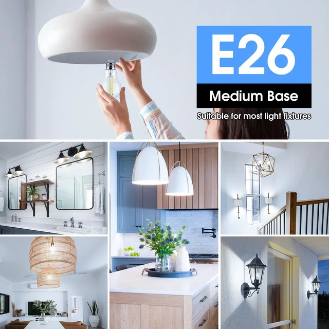Alt view image 4 of 7 - 60W Equivalent E26 LED Filament Light Bulbs, 850LM Daylight White 5000K Efficient 6W A19 Edison Bulb, Non-Dimmable Medium Base, 24-Pack