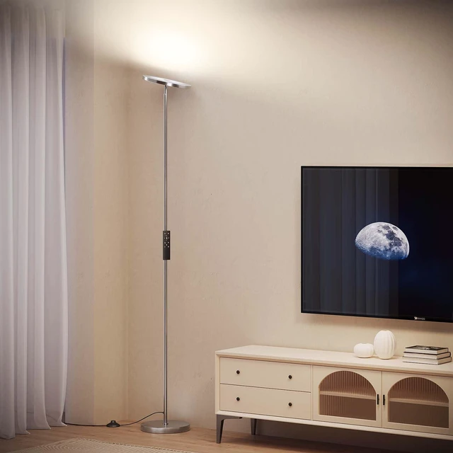 Alt view image 5 of 7 - Floor Lamps for Living RoomLED Standing Lamp with Remote Control 32W/3000LM Super Bright, 69" Tall Floor Lamp with Stepless Dimmable, Modern Torchiere Corner Lamp for Bedroom, Office Nickel