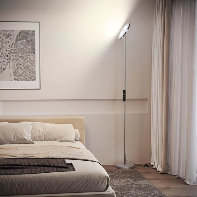 Alt view image 6 of 7 - Floor Lamps for Living RoomLED Standing Lamp with Remote Control 32W/3000LM Super Bright, 69" Tall Floor Lamp with Stepless Dimmable, Modern Torchiere Corner Lamp for Bedroom, Office Nickel