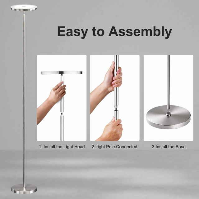 Alt view image 7 of 7 - Floor Lamps for Living RoomLED Standing Lamp with Remote Control 32W/3000LM Super Bright, 69" Tall Floor Lamp with Stepless Dimmable, Modern Torchiere Corner Lamp for Bedroom, Office Nickel