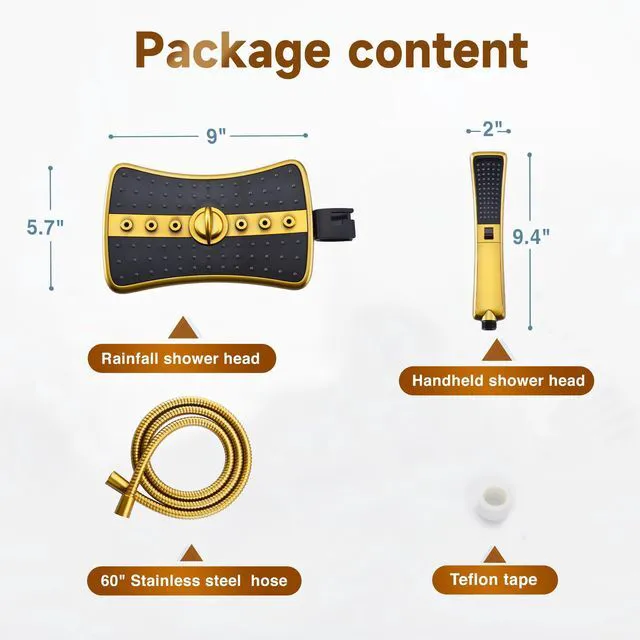 Alt view image 7 of 7 - Dual Shower Head with Handheld, High Pressure Rainfall Shower Head Combo, 60-Inch Stainless Steel Hose, Brushed Gold
