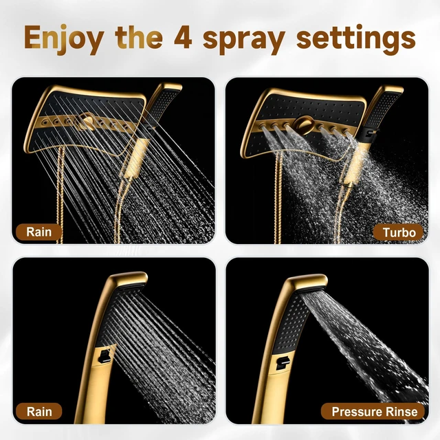 Alt view image 2 of 7 - Dual Shower Head with Handheld, High Pressure Rainfall Shower Head Combo, 60-Inch Stainless Steel Hose, Brushed Gold