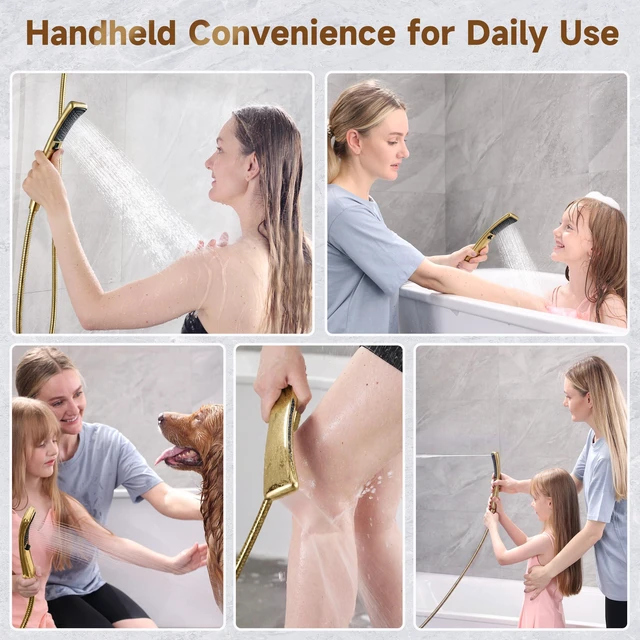 Alt view image 5 of 7 - Dual Shower Head with Handheld, High Pressure Rainfall Shower Head Combo, 60-Inch Stainless Steel Hose, Brushed Gold
