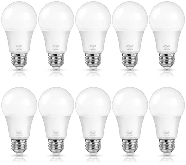 Main image of A19 LED Light Bulbs, 100 Watt Equivalent, Daylight White 5000K, 1500LM, E26 Base, Non-Dimmable, 13W Bright White Bulbs, 10-Pack