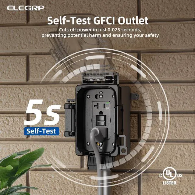 Alt view image 3 of 7 - Outdoor GFCI Outlet with in Use Cover and Box Kit, 1 Gang, 20 Amp TRWR Self-Test GFI Receptacle, Extra Duty Metallic Electrical Outlet Box, Lockable in Use Cover, UL Listed, Black, 2 Pack