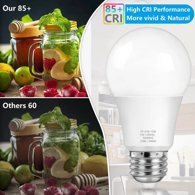Alt view image 4 of 7 - A19 LED Light Bulbs, 100 Watt Equivalent, Daylight White 5000K, 1500LM, E26 Base, Non-Dimmable, 13W Bright White Bulbs, 10-Pack