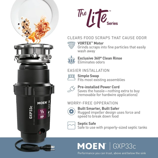Alt view image 2 of 7 - GXP33C Lite Series PRO Compact Garbage Disposal Power Cord