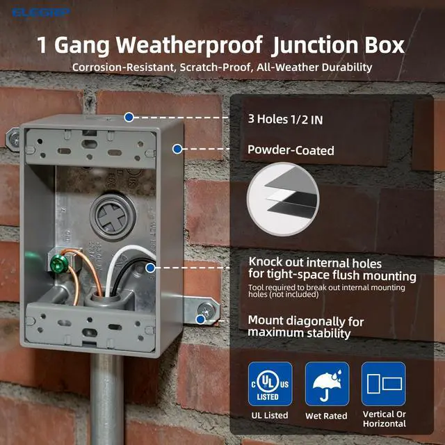 Alt view image 2 of 7 - Outdoor GFCI Outlet with in Use Cover and Box Kit, 1 Gang, 15 Amp TRWR Self-Test GFI Receptacle, Extra Duty Metallic Electrical Outlet Box, Lockable in Use Cover, UL Listed, White, 2 Pack