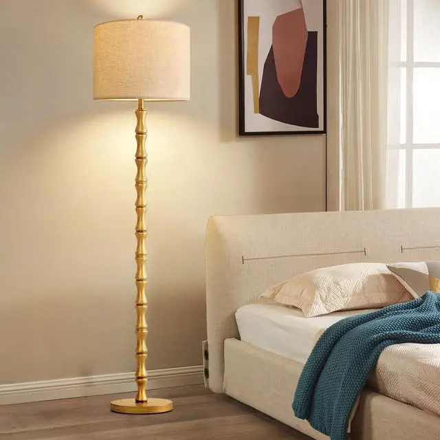 Alt view image 3 of 7 - Wood Floor Lamps for Living Room Rustic Floor Lamp with Remote Control & 3 Color Temperature,Dimmable Floor Lamp Gold Mid Century Modern Standing Lamp Tall Farmhouse Floor Lamp For Bedroom Corner