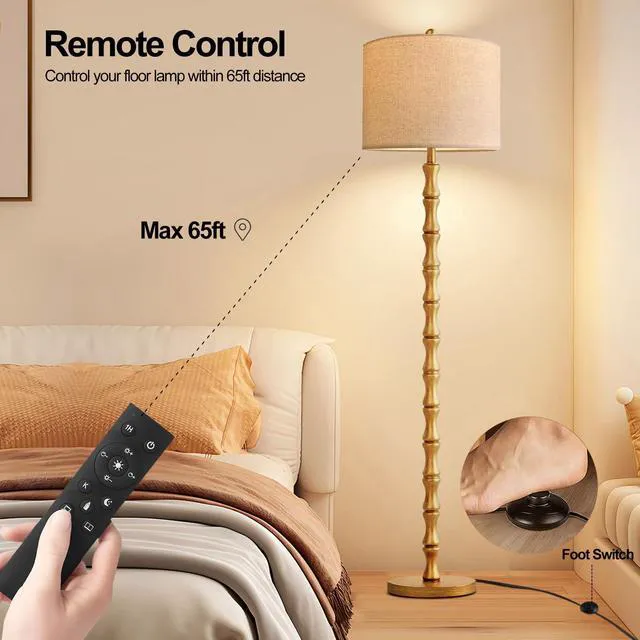 Alt view image 4 of 7 - Wood Floor Lamps for Living Room Rustic Floor Lamp with Remote Control & 3 Color Temperature,Dimmable Floor Lamp Gold Mid Century Modern Standing Lamp Tall Farmhouse Floor Lamp For Bedroom Corner