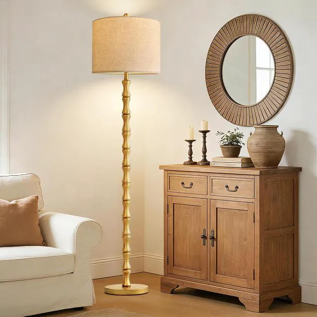 Alt view image 7 of 7 - Wood Floor Lamps for Living Room Rustic Floor Lamp with Remote Control & 3 Color Temperature,Dimmable Floor Lamp Gold Mid Century Modern Standing Lamp Tall Farmhouse Floor Lamp For Bedroom Corner
