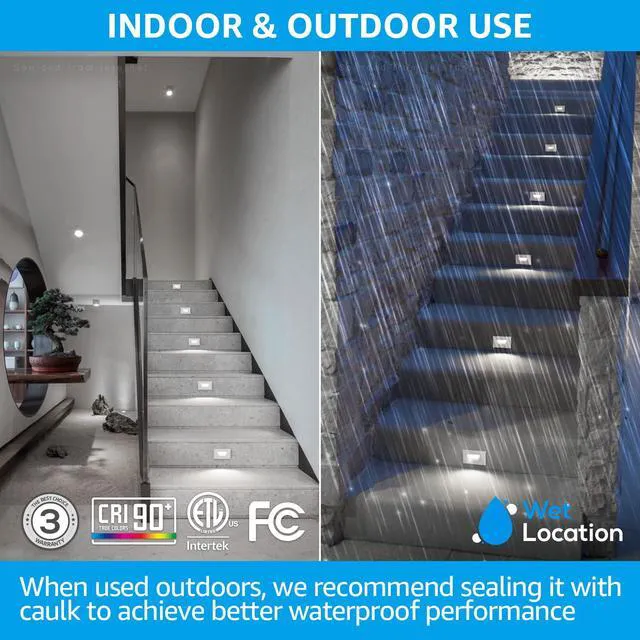 Alt view image 4 of 7 - 6-Pack 5CCT 120V LED Step Lights, Horizontal, White 150LM, 5%-100% Dimmable, CRI90, ETL, Indoor Outdoor Stair Lights, Wet Location, 2700K/3000K/3500K/4000K/5000K, Aluminum