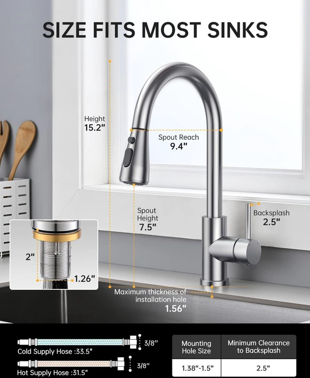 Alt view image 6 of 7 - Touchless Kitchen Faucet, Pull Down Sprayer, Brushed Nickel Hands-Free Motion Sensor, Easy Install, SUS304 Stainless Steel, Lead-Free, High Arc, 3 Spray Modes, 360 Swivel