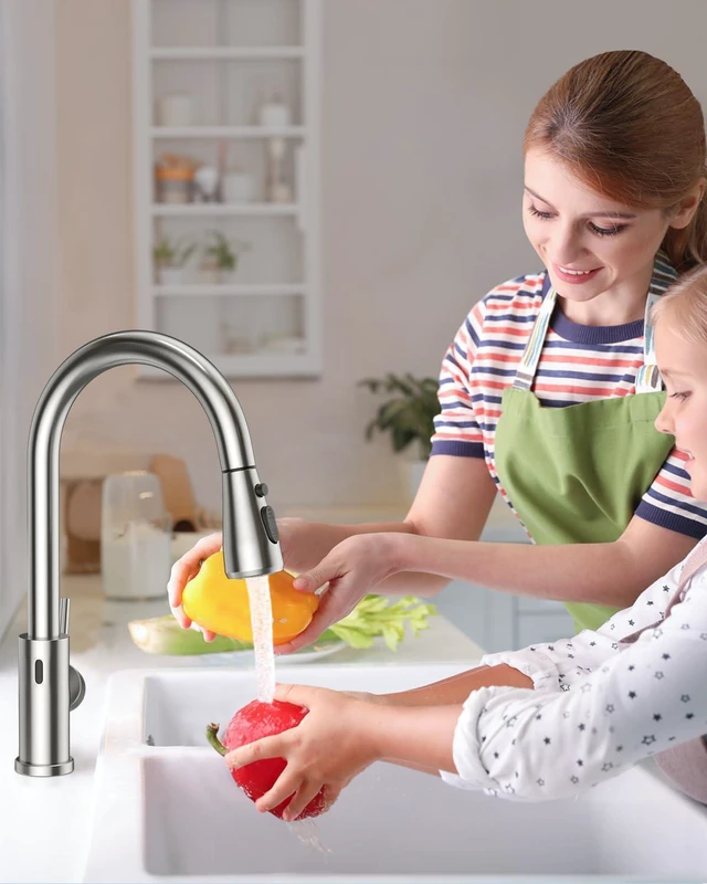 Alt view image 7 of 7 - Touchless Kitchen Faucet, Pull Down Sprayer, Brushed Nickel Hands-Free Motion Sensor, Easy Install, SUS304 Stainless Steel, Lead-Free, High Arc, 3 Spray Modes, 360 Swivel