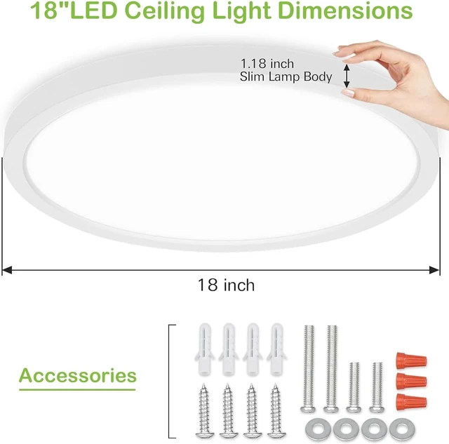 Alt view image 2 of 7 - 18 Inch LED Round Flat Panel Light,32W,3200LM,3CCT 3000K/4000K/5000K CCT Selectable,120°Beam Angle, Dimmable Edge-Lit Flush Mount Ceiling Light Fixture - ETL Listed,White