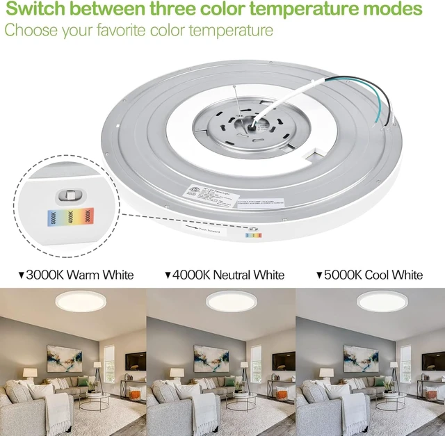 Alt view image 7 of 7 - 18 Inch LED Round Flat Panel Light,32W,3200LM,3CCT 3000K/4000K/5000K CCT Selectable,120°Beam Angle, Dimmable Edge-Lit Flush Mount Ceiling Light Fixture - ETL Listed,White