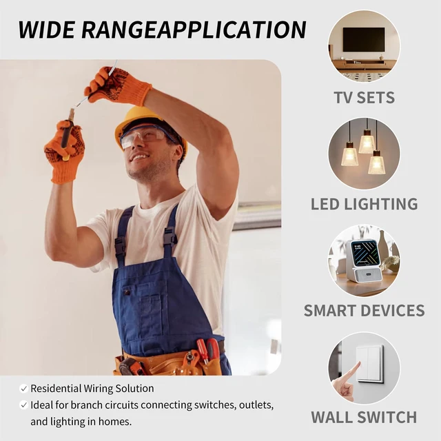 Alt view image 4 of 7 - 14/2 NM-B Cable 100 FT, UL Listed 14 Gauge Indoor Wire with Ground Solid Bare Copper, No CCA, Durable White NM-B Jacket, Easy to Strip, for Residential Dry Locations, 600V Rated