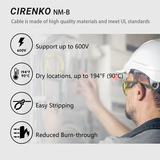 Alt view image 5 of 7 - 14/2 NM-B Cable 100 FT, UL Listed 14 Gauge Indoor Wire with Ground Solid Bare Copper, No CCA, Durable White NM-B Jacket, Easy to Strip, for Residential Dry Locations, 600V Rated