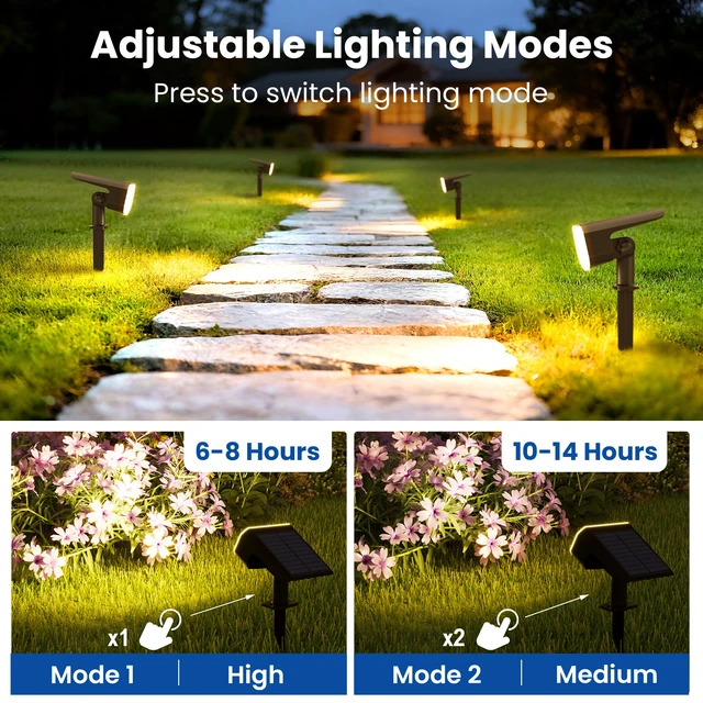 Alt view image 2 of 7 - Solar Spot Lights Outdoor Waterproof, Solar Spotlights, 8 Pack 2 Lighting Modes, 120° Adjustable Solar Lights for Yard Garden Lawn Landscape Pathway, Warm White