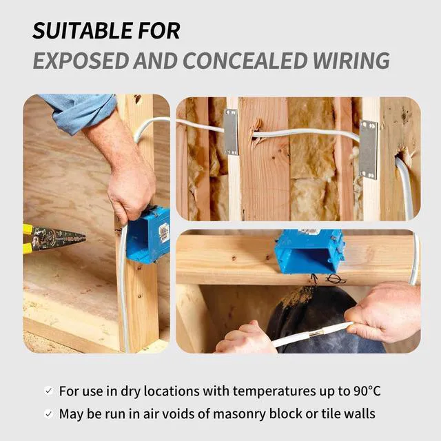 Alt view image 6 of 7 - 14/2 NM-B Cable 100 FT, UL Listed 14 Gauge Indoor Wire with Ground Solid Bare Copper, No CCA, Durable White NM-B Jacket, Easy to Strip, for Residential Dry Locations, 600V Rated