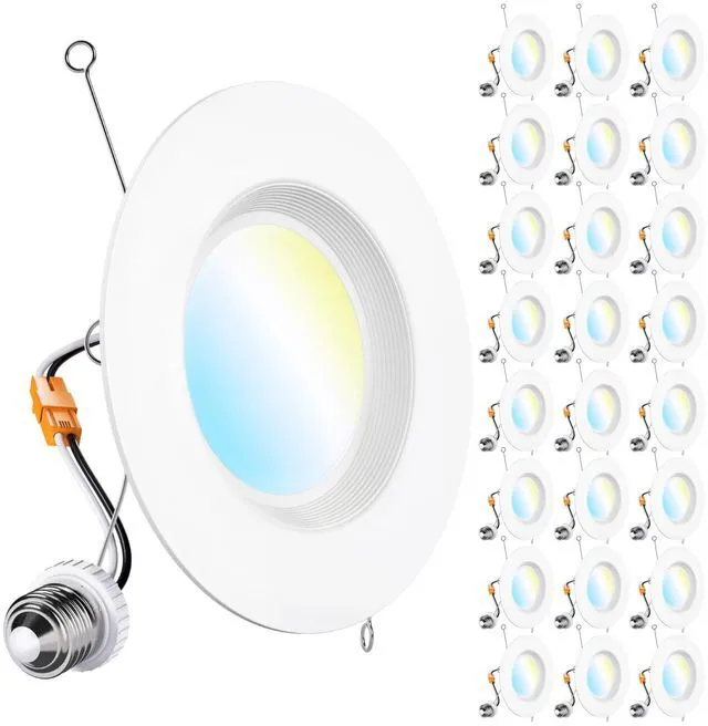 Main image of 24 Pack 6 Inch Retrofit LED Recessed Lights, 5CCT, 13W=75W, Dimmable 1050LM, Selectable CCT 2700K/3000K/3500K/4000K/5000K, Baffle Trim, LED Retrofit Downlight Recessed Can Lights for Ceiling
