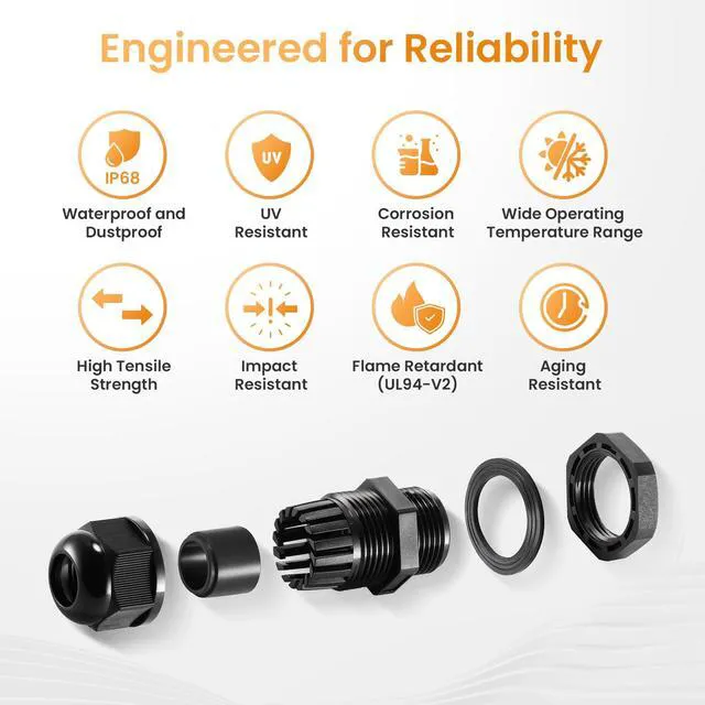 Alt view image 6 of 7 - 50pcs 3/4" NPT Cable Gland Waterproof IP68 Nylon Cable Pass Through Cord Grip Connector Strain Relief Wire Grommet