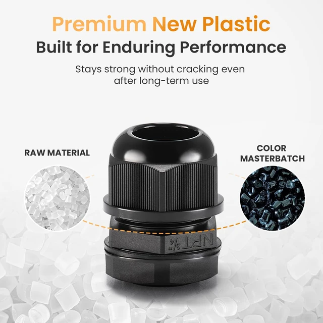 Alt view image 3 of 7 - 50pcs 3/4" NPT Cable Gland Waterproof IP68 Nylon Cable Pass Through Cord Grip Connector Strain Relief Wire Grommet