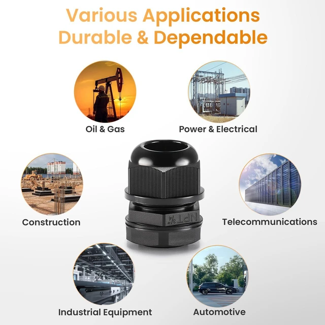 Alt view image 7 of 7 - 50pcs 3/4" NPT Cable Gland Waterproof IP68 Nylon Cable Pass Through Cord Grip Connector Strain Relief Wire Grommet