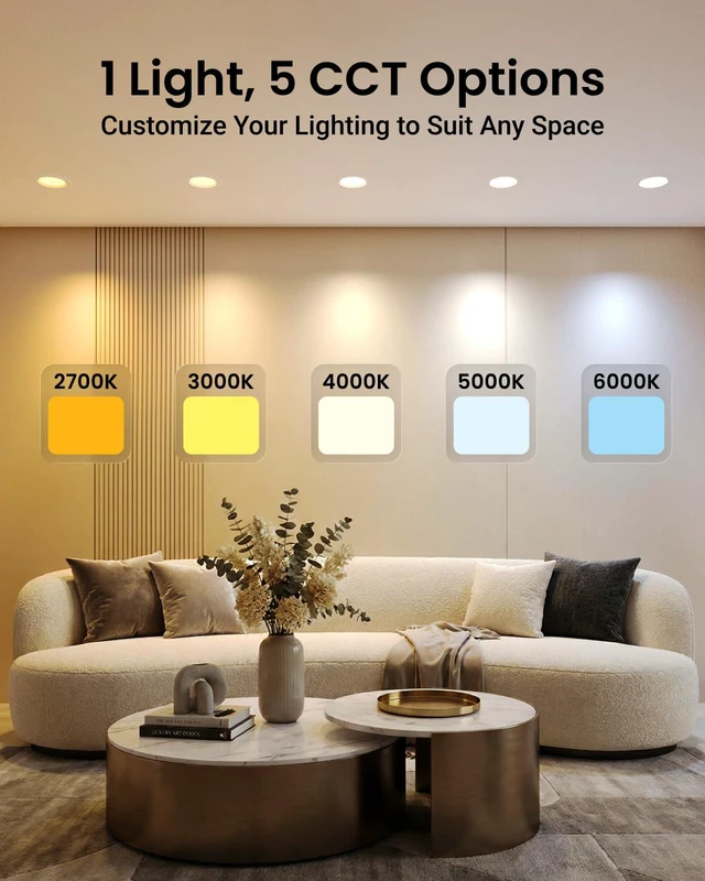 Alt view image 4 of 7 - 24 Pack 6 Inch Retrofit LED Recessed Lights, 5CCT, 13W=75W, Dimmable 1050LM, Selectable CCT 2700K/3000K/3500K/4000K/5000K, Baffle Trim, LED Retrofit Downlight Recessed Can Lights for Ceiling