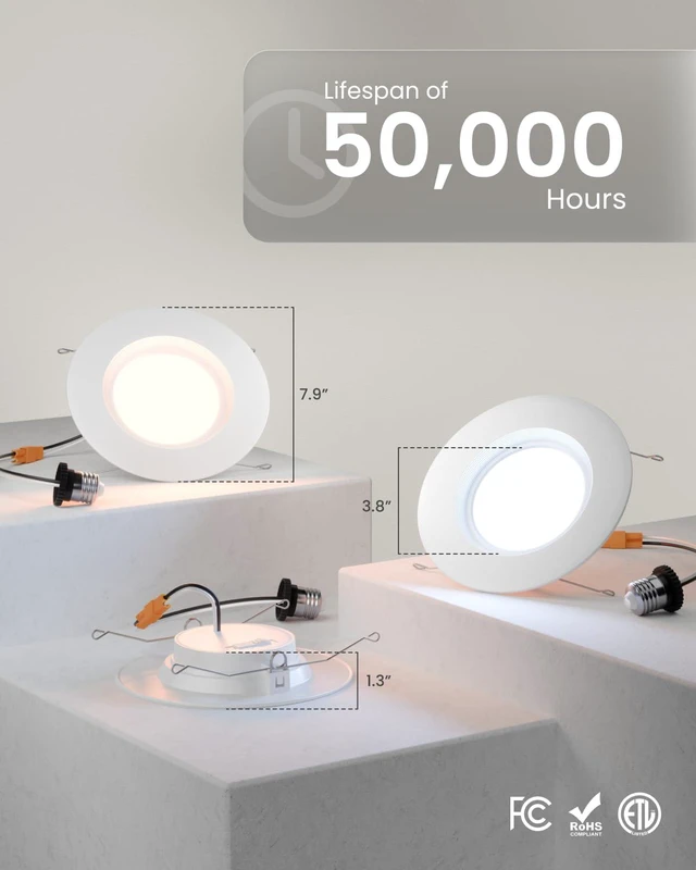 Alt view image 7 of 7 - 24 Pack 6 Inch Retrofit LED Recessed Lights, 5CCT, 13W=75W, Dimmable 1050LM, Selectable CCT 2700K/3000K/3500K/4000K/5000K, Baffle Trim, LED Retrofit Downlight Recessed Can Lights for Ceiling
