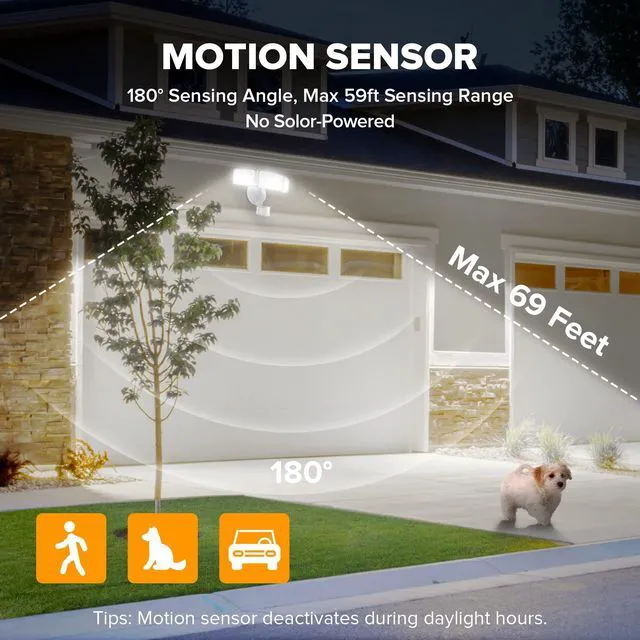Alt view image 3 of 7 - 2 Pack 72W 7500LM LED Security Lights Motion Sensor Light Outdoor, 5000K Daylight, IP65 Waterproof, Dusk to Dawn, 3-Head Motion Detected Flood Light for Garage, Yard, Porch(White)